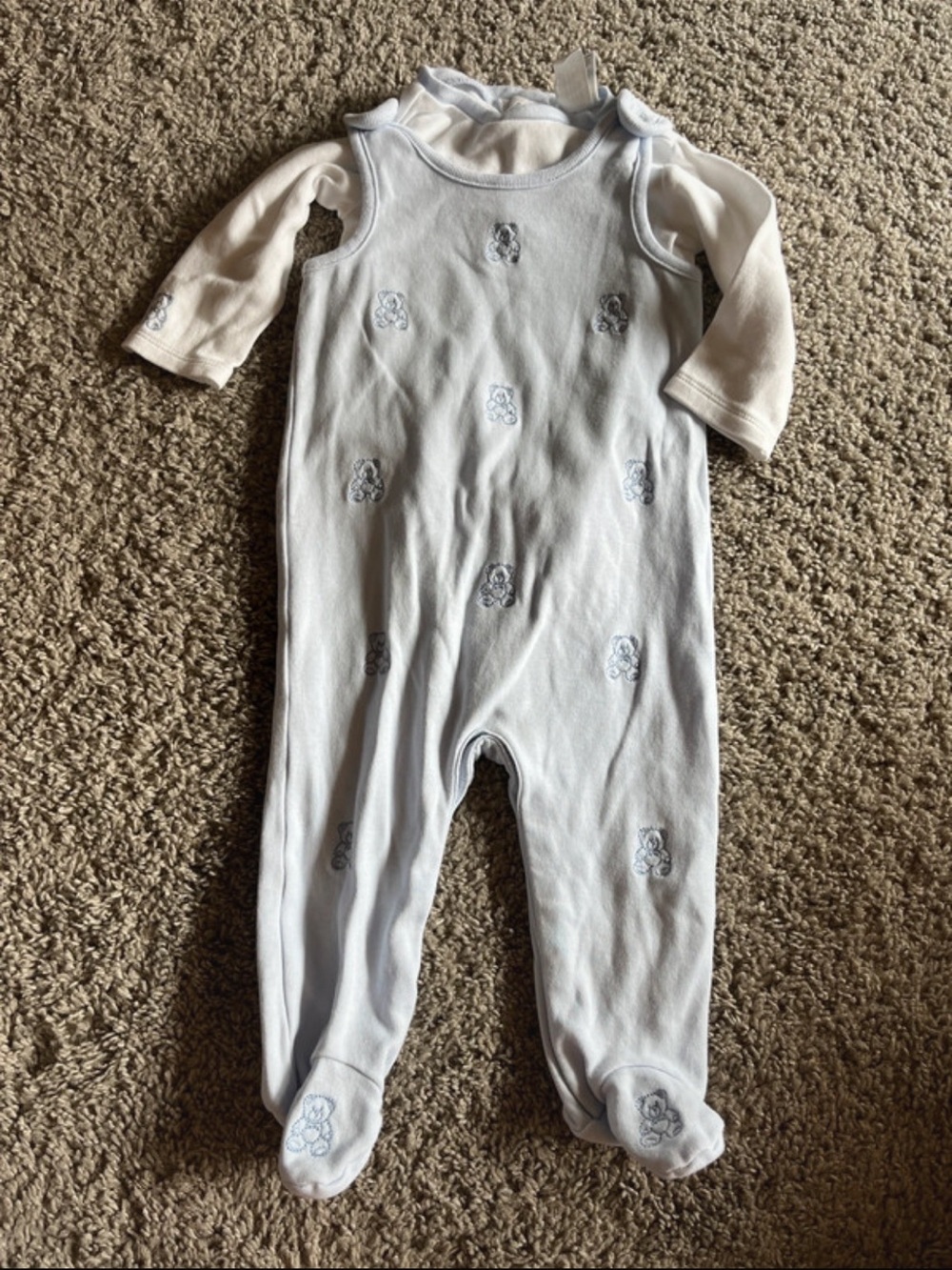 Cuddle Bear Collections blue bears baby romper bodysuit overalls set sweet footi